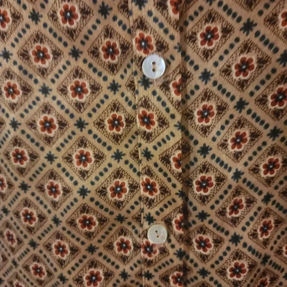 Zara Satin Tan Floral Women's Crop Top Long Cuff Sleeve Button Down Size XS
